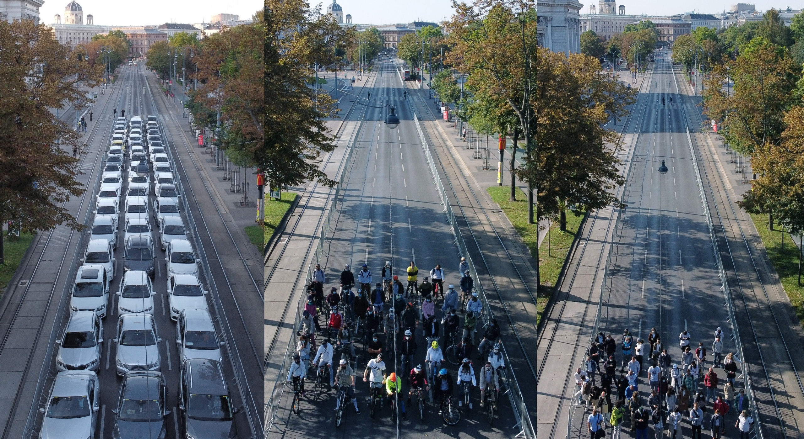 Im Rahmen der Europäischen Mobilitätswoche hat die Mobilitätsagentur am Ring dargestellt, wie viel Platz Autos, Radfahrende und Zufußgehende in der Stadt brauchen.